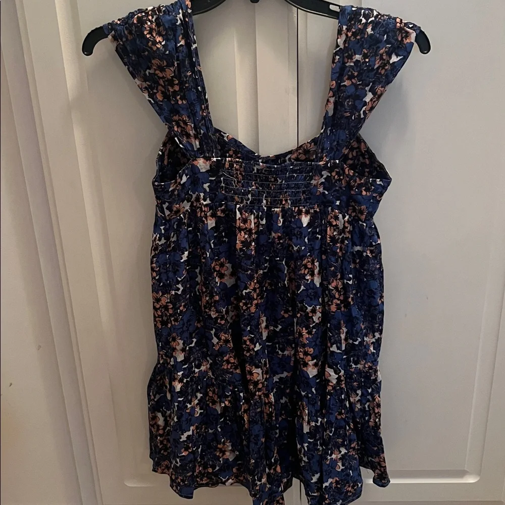 Free People Pattern Play Mini Floral Dress Cool Combo Women XS Blue Linen Blend
